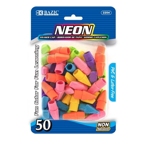 BAZIC Arrowhead Neon Eraser Top, Pencil Tops Erasers, Pack of 50