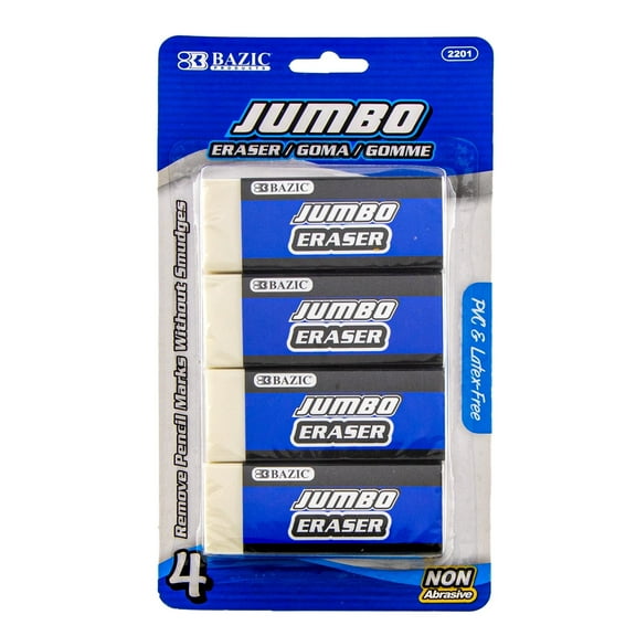 BAZIC Erasers Jumbo Vinyl Pencil Eraser Latex Free (4/Pack), 24-Packs