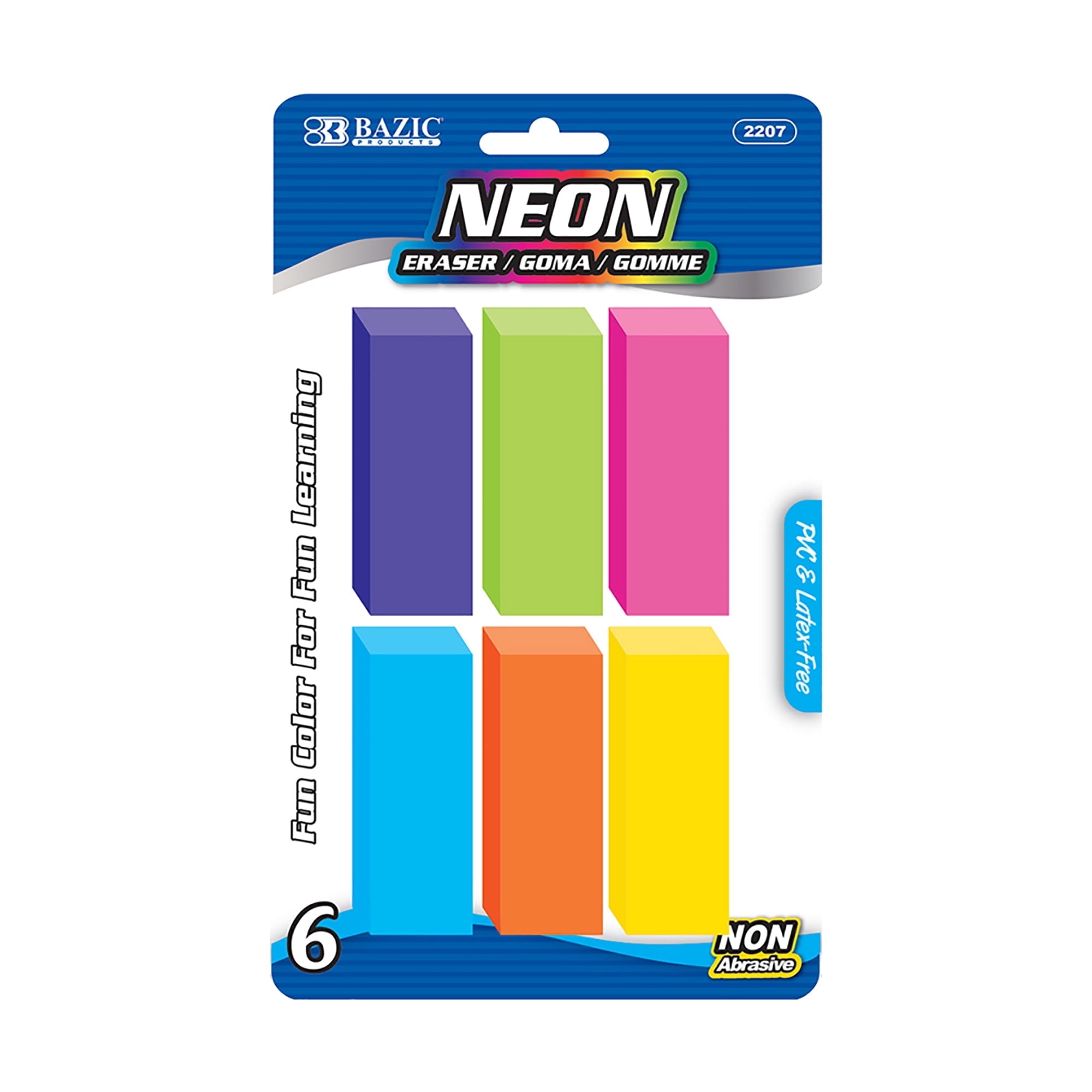 BAZIC Erasers Neon Bevel Eraser, Latex Free, 144-Count