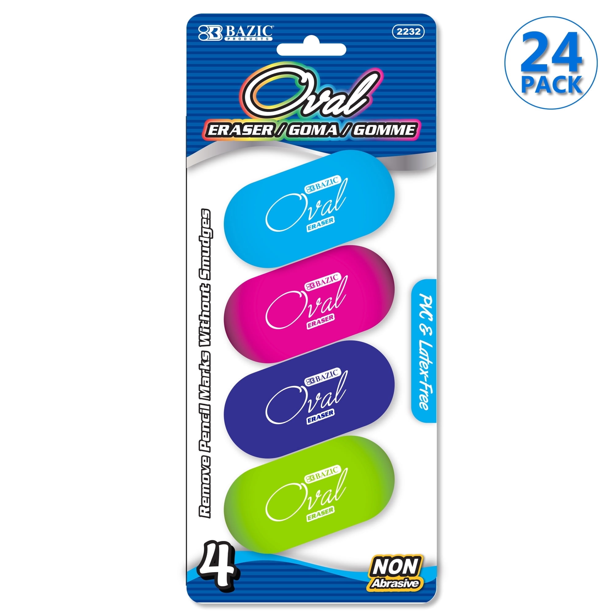 BAZIC Erasers Oval Eraser Latex Free, 96-Count