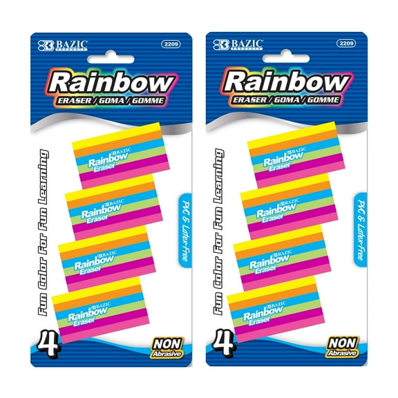 BAZIC Erasers Rainbow Eraser, Latex Free Erasers Set, 8-Count