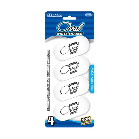 BAZIC Erasers White Oval Eraser Latex Free, 4-Count