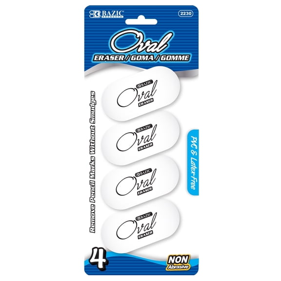 BAZIC Erasers White Oval Eraser Latex Free Erasers Set, 8-Count