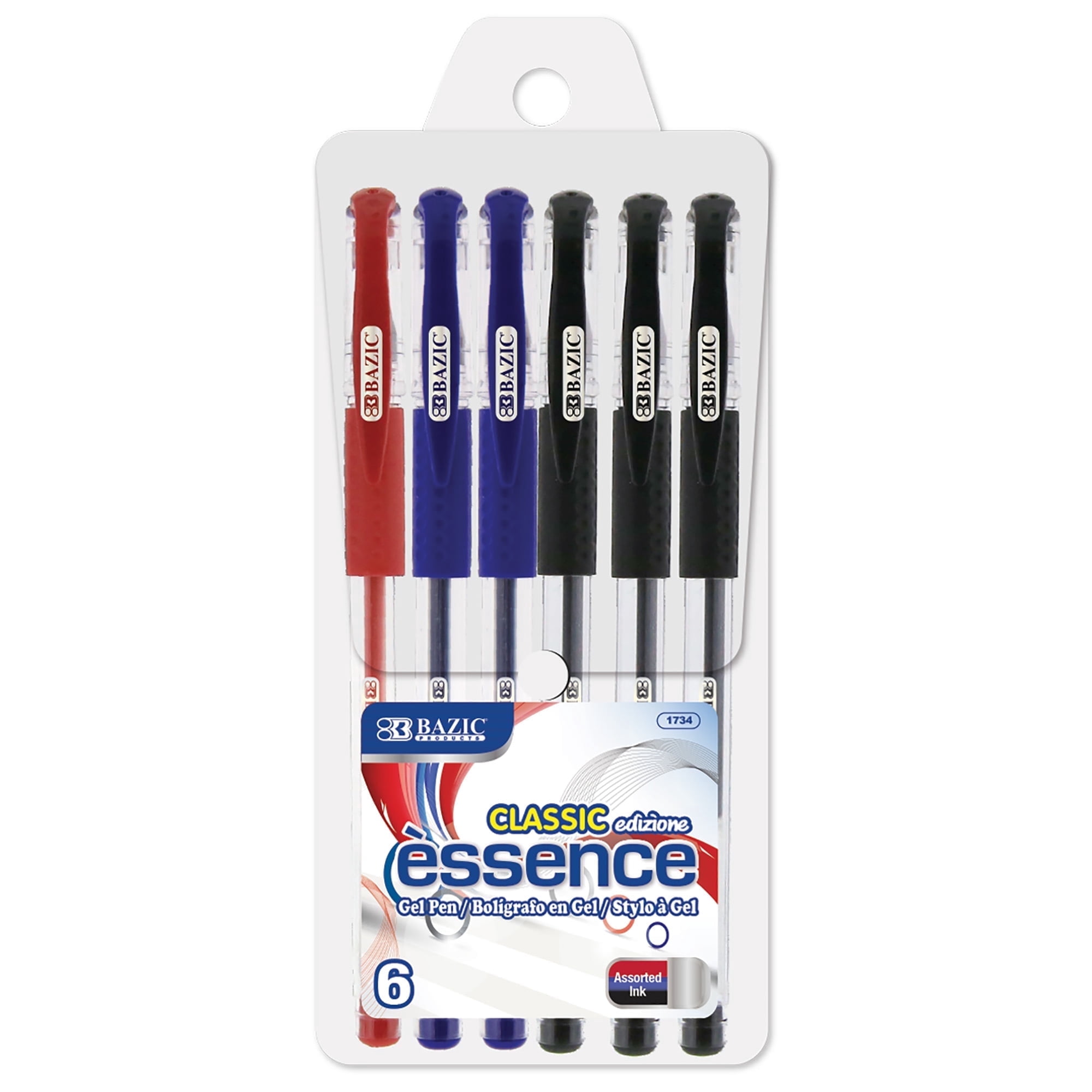 BAZIC Essence Gel Pen 0.7mm Assorted Color, Comfort Grip, (6/Pack), 24-Pack