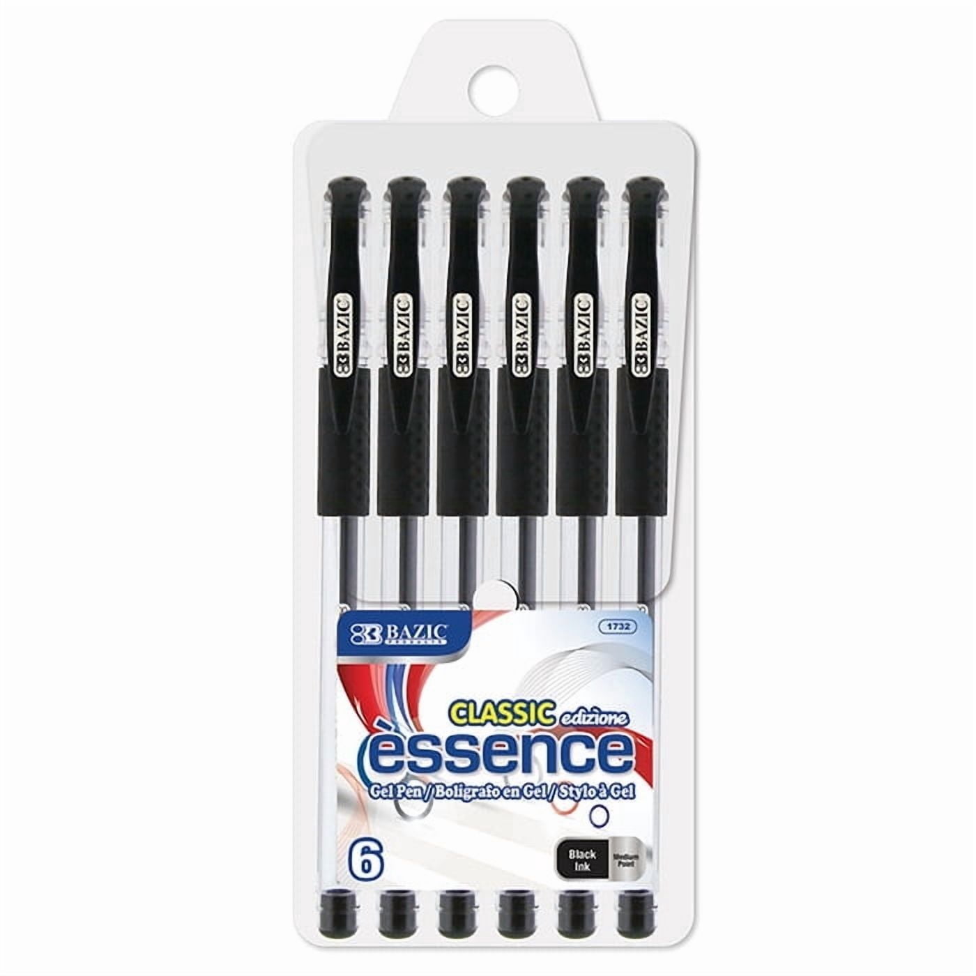 BAZIC Essence Gel Pen 0.7mm Black Color, Comfort Grip, (6/Pack), 1-Pack