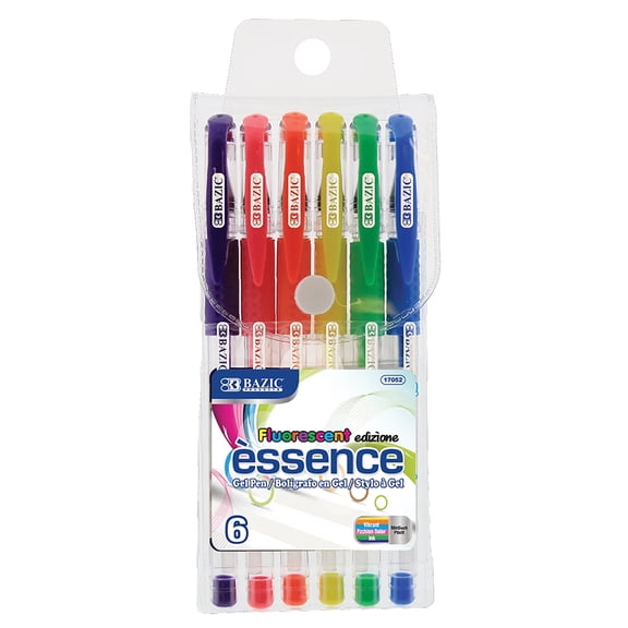 BAZIC Essence Gel Pen 0.8mm Neon Color, Comfort Grip, (6/Pack), 24-Pack