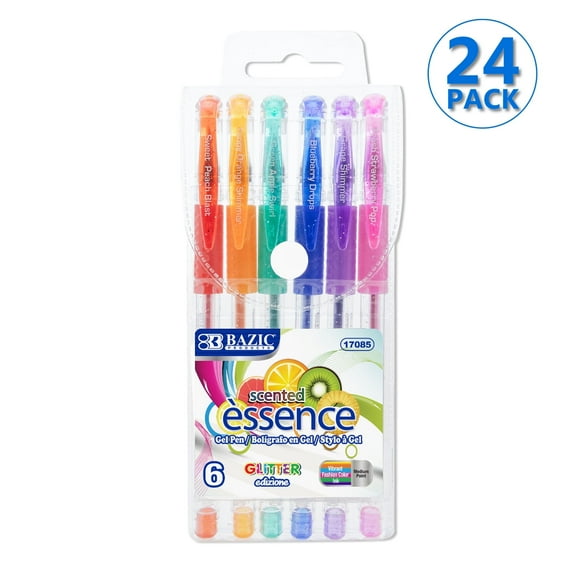 BAZIC Essence Scented Glitter Color Gel Pen, Comfort Grip (6/Pack), 24-Pack