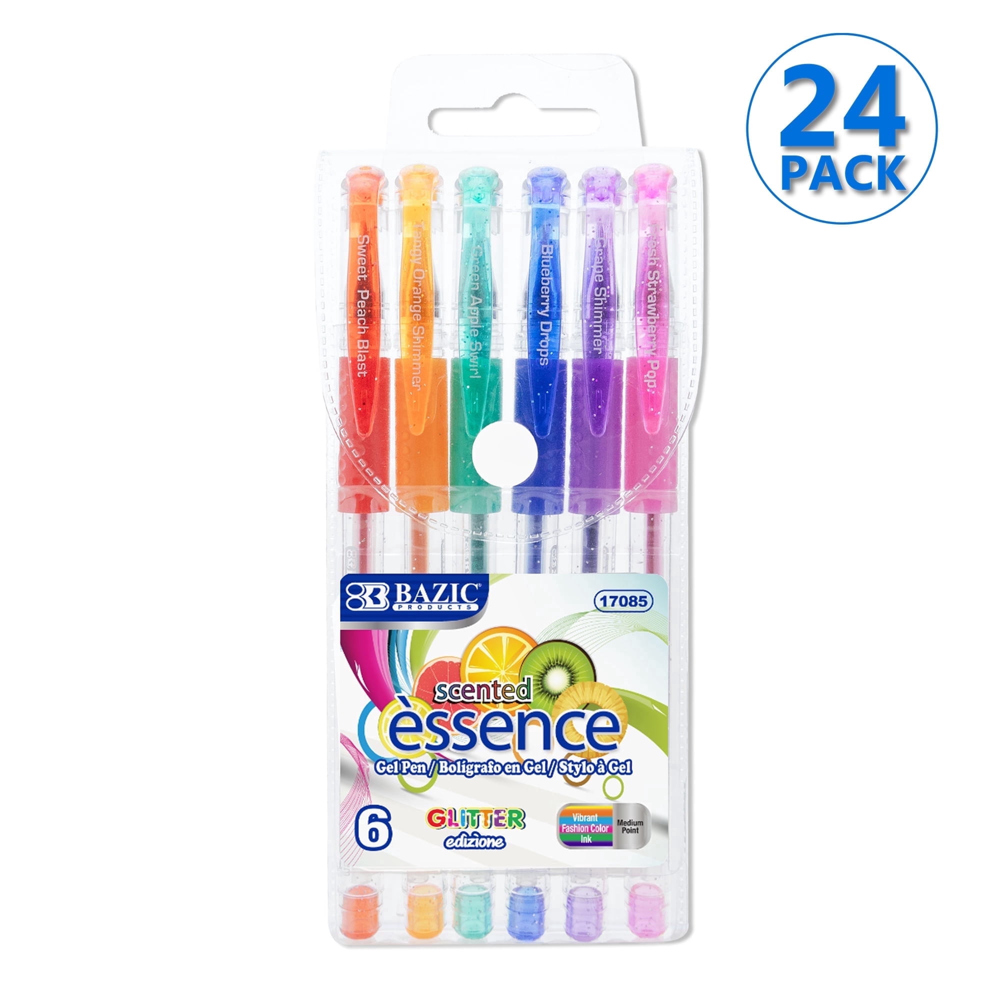 BAZIC Essence Scented Glitter Color Gel Pen, Comfort Grip (6/Pack), 24-Pack