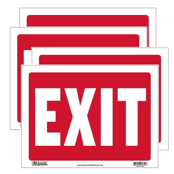 BAZIC Exit Sign 9"X12", Plastic Signs, Waterproof Indoor Signage, 4-Pack