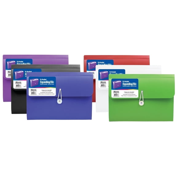BAZIC Expanding File Folder 13 Pockets w/ A-Z Tab Monthly, Document Envelopes 6-Pack