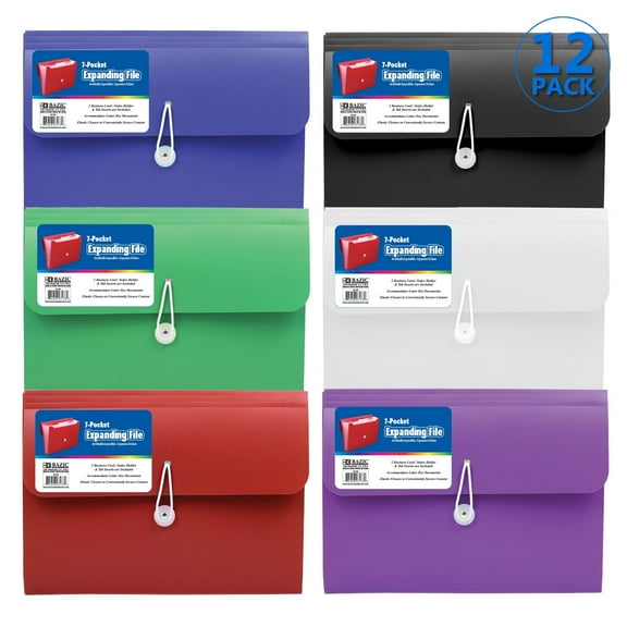 BAZIC Expanding File Folder 7 Pockets A-Z Monthly Tab, Document Envelopes 12-Pack