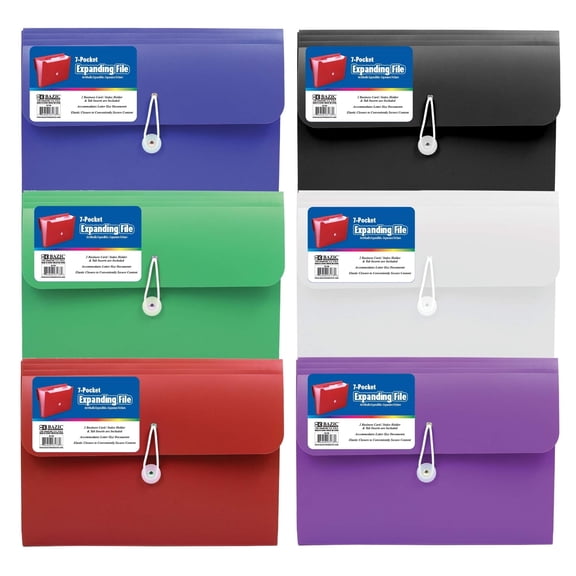 BAZIC Expanding File Folder 7 Pockets A-Z Monthly Tab, Document Envelopes 6-Pack