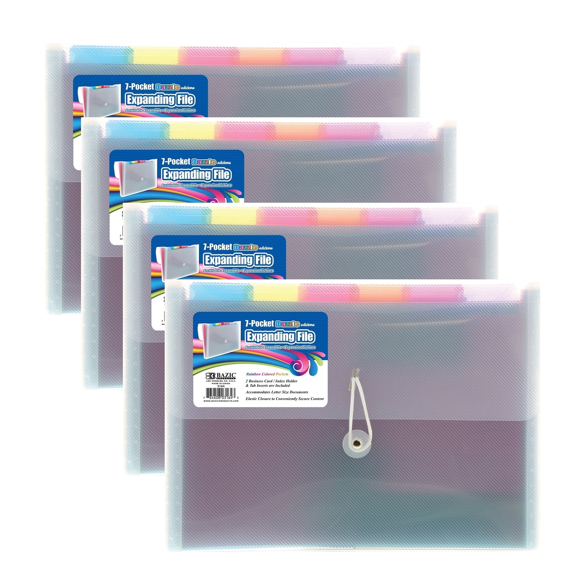 BAZIC Expanding File Folder 7 Pockets, Letter Size Plastic File Folders, 4-Pack