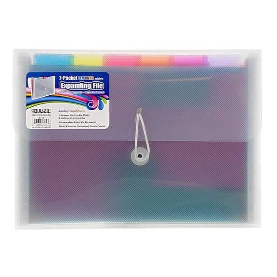 BAZIC Expanding File Folder 7 Pockets, Plastic Document Envelopes, 12-Pack