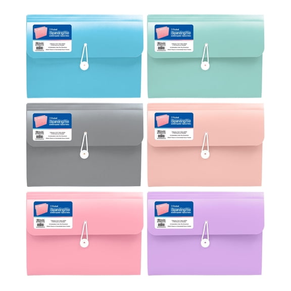 BAZIC Expanding File Folder 7 Pockets w/A-Z Tab Monthly Tabs, Pastel Document Organizer, 12-Pack