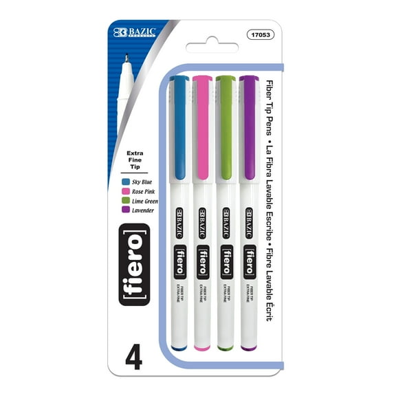 BAZIC Fiero Fancy Color Fiber Tip Fineliner Pen, 0.4mm, (4/Pack), 24-Pack