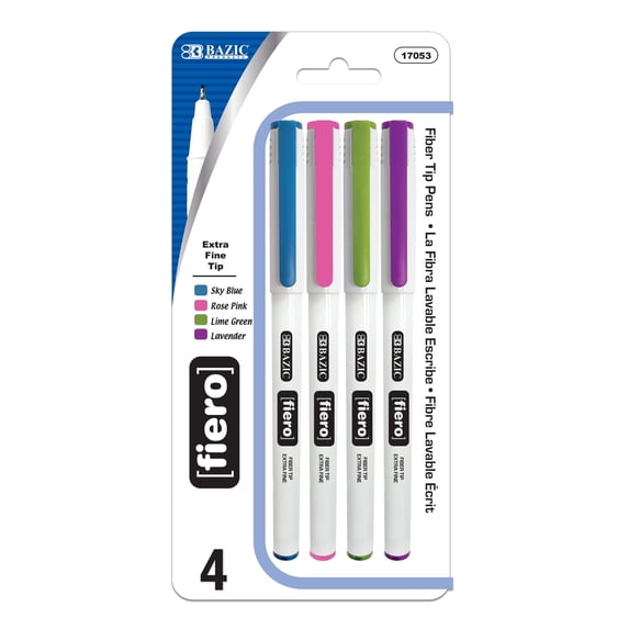 BAZIC Fiero Fancy Color Fineliner Pens, Extra-Fine, 4 Count