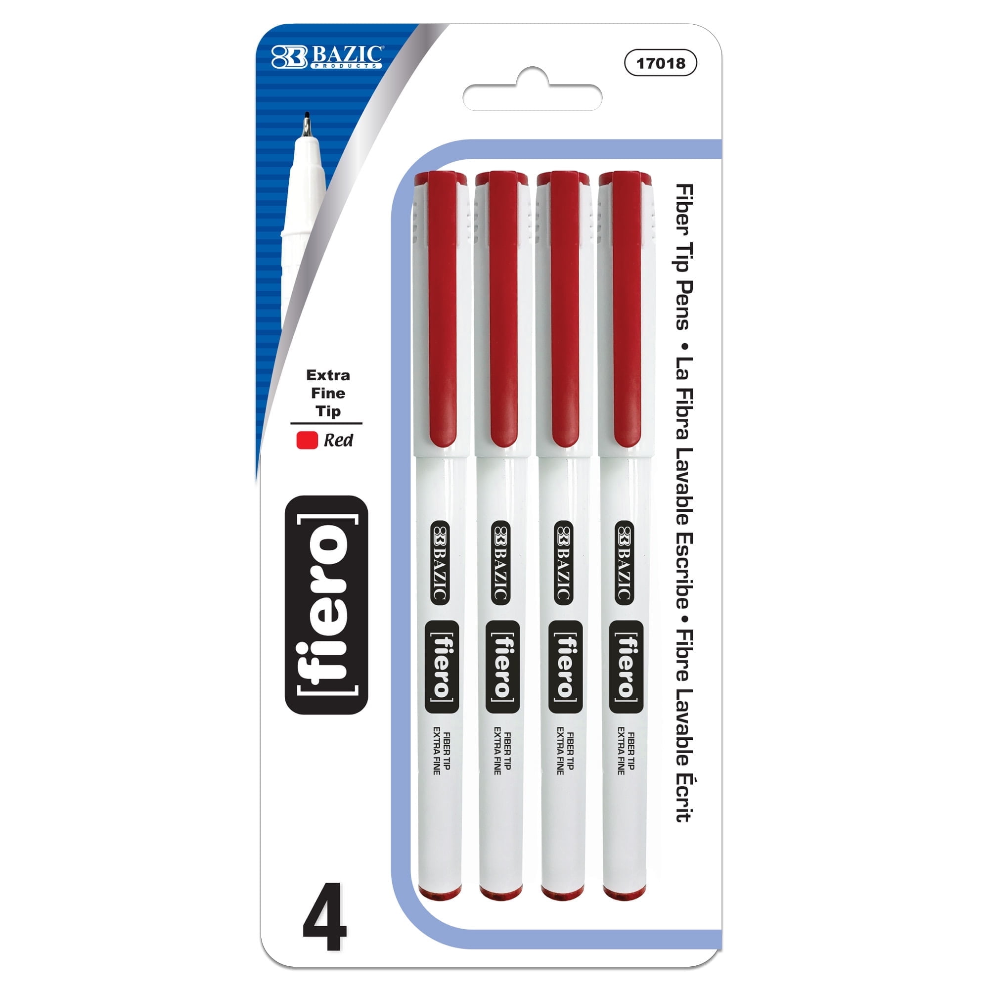 BAZIC Fiero Red Fiber Tip Fineliner Pen, 0.4mm Extra Fine Tip (4/Pack), 24-Pack