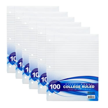 BAZIC Filler Paper Loose Leaf 100 Sheet, College Ruled 3 Hole Punched, 6-Pack