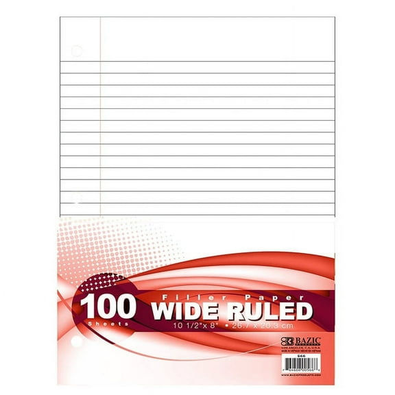 BAZIC Filler Paper Loose Leaf 100 Sheet, Wide Ruled 3 Hole Punched, 1-Pack