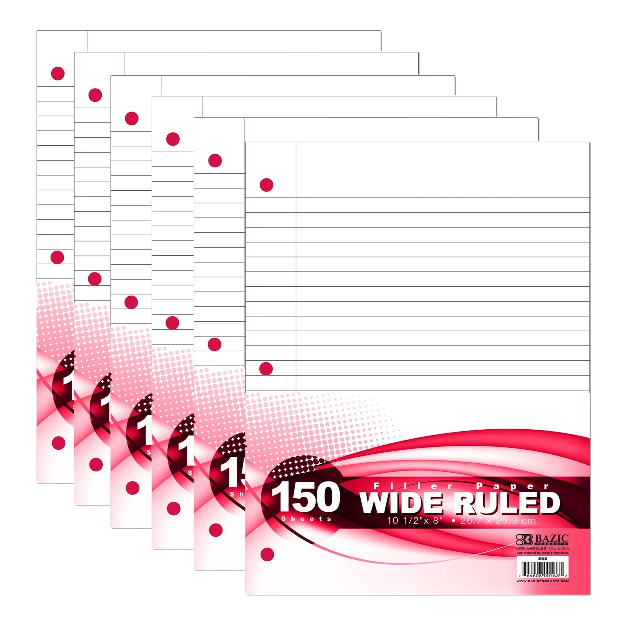 BAZIC Products Filler Paper Loose Leaf 150 Sheets Wide Ruled 3Hole