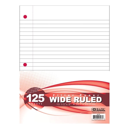 BAZIC Filler Paper Loose Leaf Papers 125 Sheet, Wide Ruled, 1-Pack