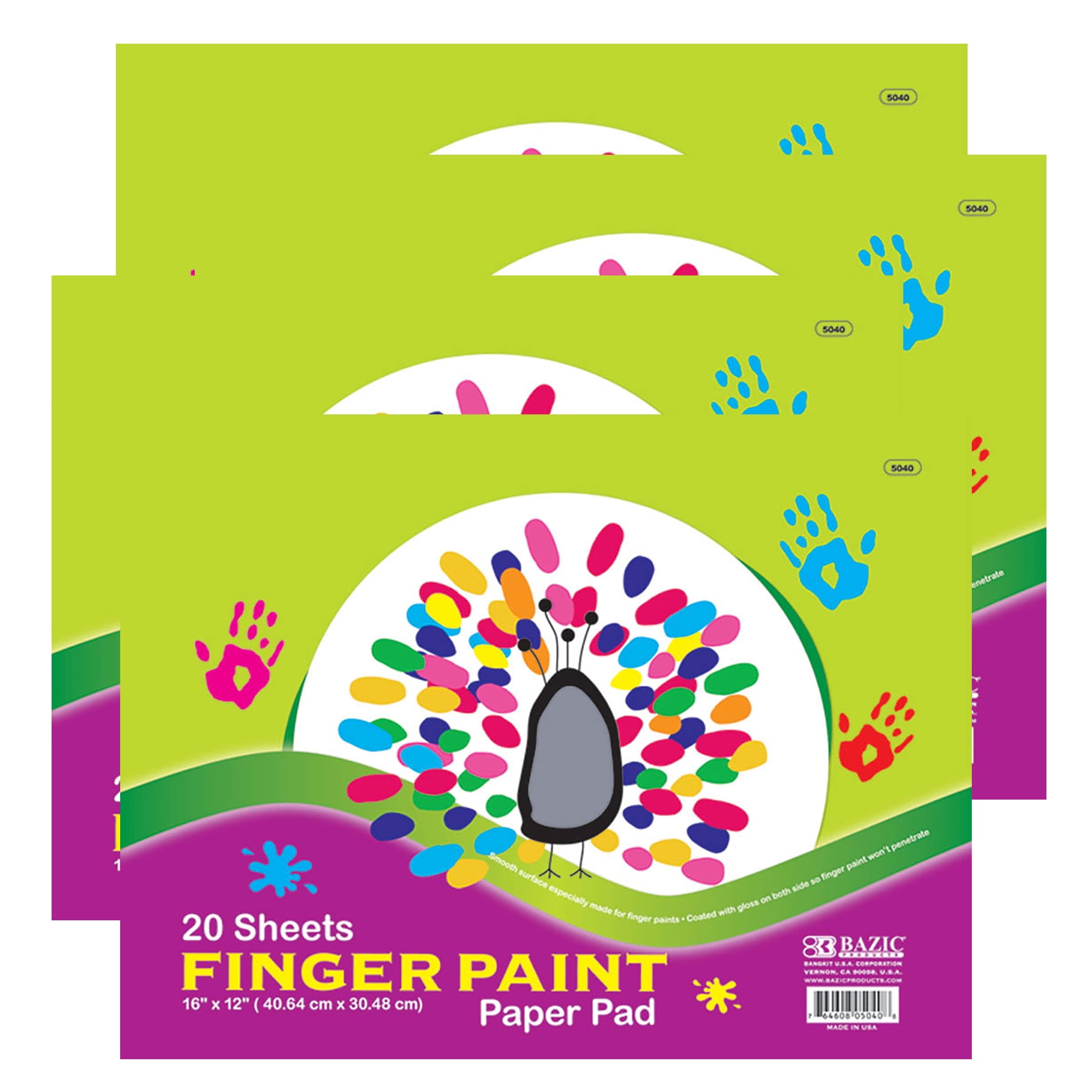 BAZIC Finger Paint Paper Pad 20 Sheets 16 X 12 Oil Painting Papers, 4-Pack