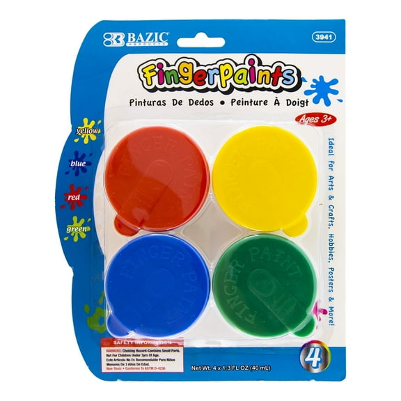 BAZIC Finger Paint Set 160ml, Non Toxic, Kids Age 3+ (4/Pack), 1-Pack