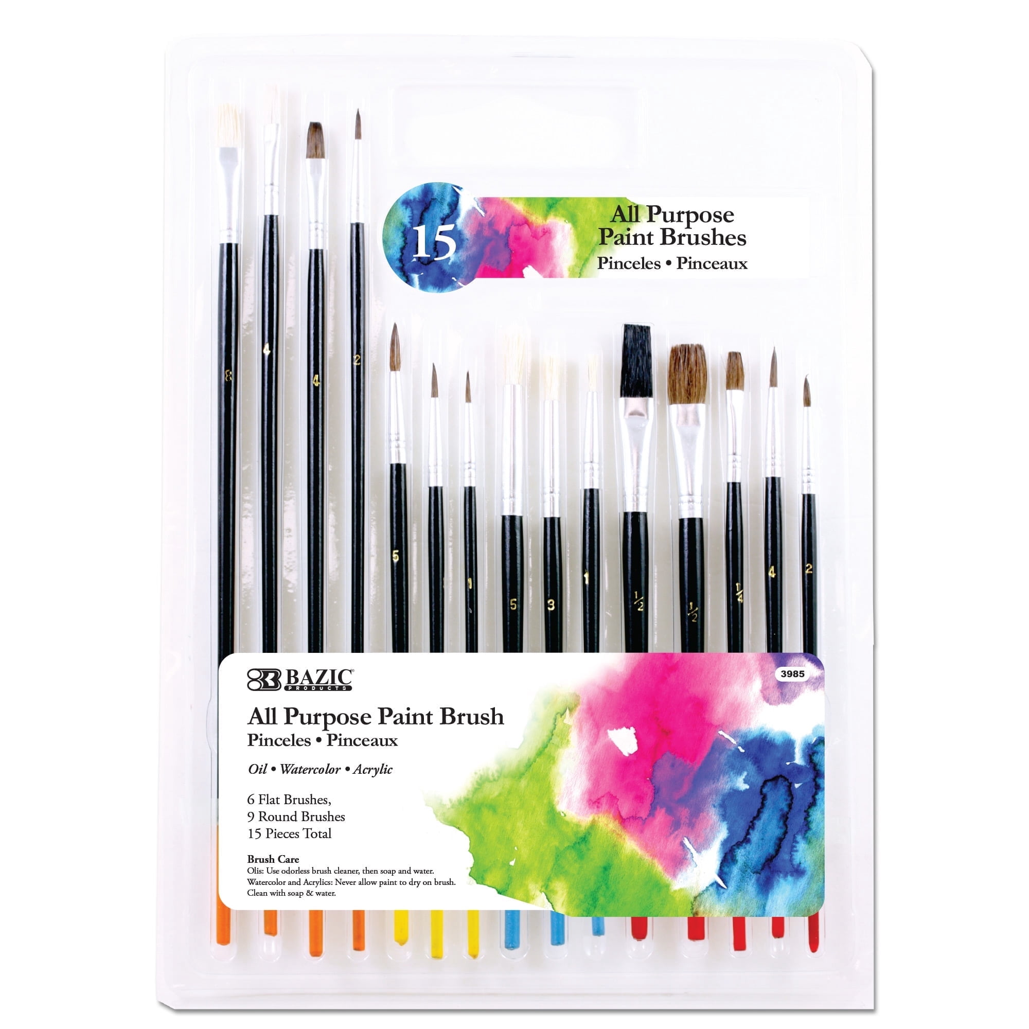 BAZIC Flat Natural Bristle Paint Brush (9/Pack) / Box Qty - 12