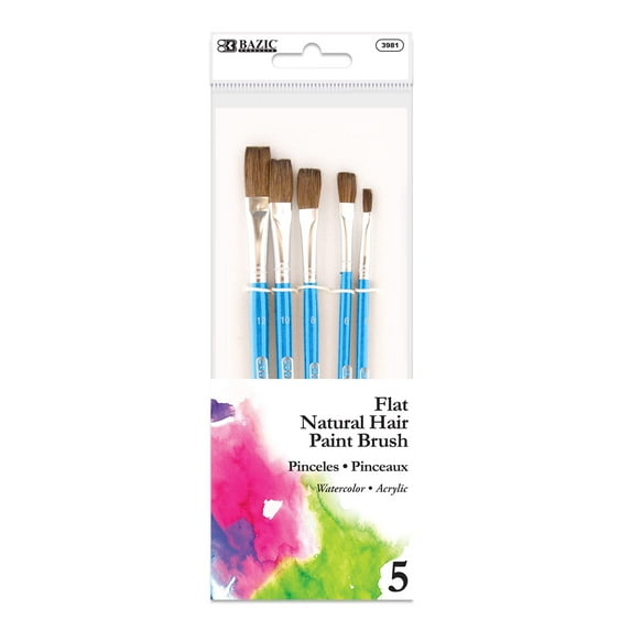 BAZIC Flat Natural Hair Paint Brush Set, (5/pack), 1-Pack