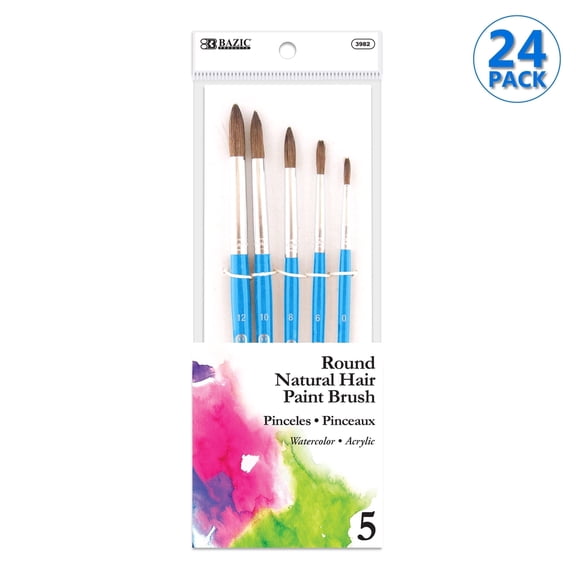BAZIC Round Natural Hair Paint Brush Set, 5 Ct