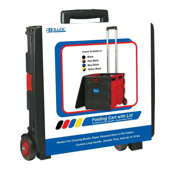 BAZIC Foldable Utility Cart Portable Rolling Folding Cart 16"x18"x15", w/ Lid Cover, 70 Lbs Capacity, 3-Pack