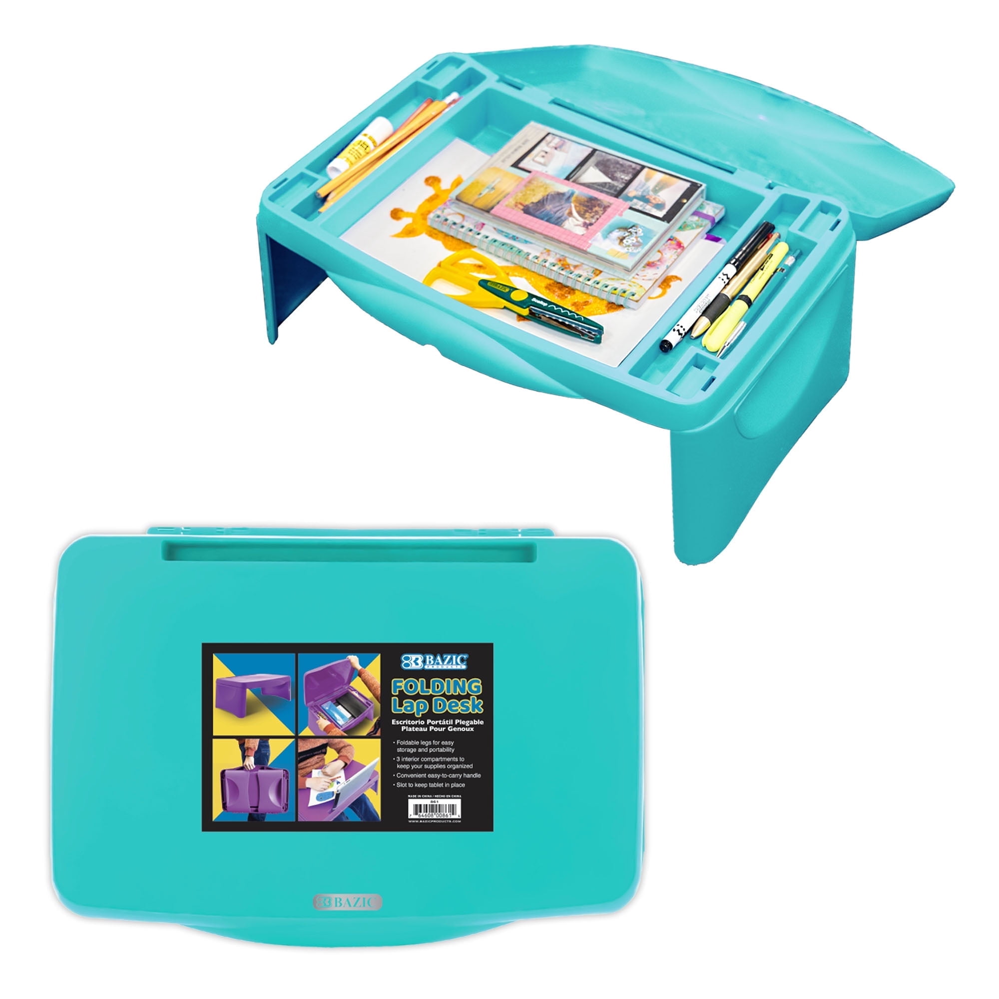 BAZIC Folding Lap Desk with Storage, Green Color Foldable Desk Lap Table for Activity, Study, Travel, Eating, 1-UNIT