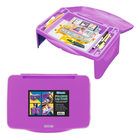 BAZIC Folding Lap Desk with Storage, Purple Color Foldable Desk Lap Table for Activity, Study, Travel, Eating, 1-UNIT