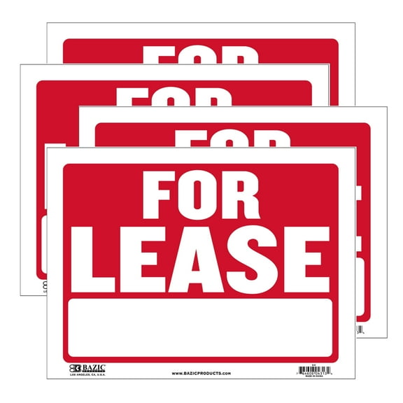 BAZIC For Lease Sign 9"X12", For Rent Rental Waterproof Indoor Signage, 4-Pack