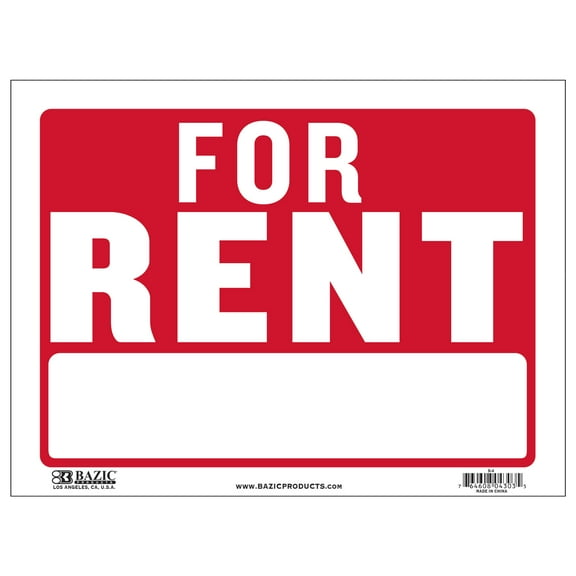 BAZIC For Rent Sign 9"X12", Waterproof Indoor Signage, 24-Pack