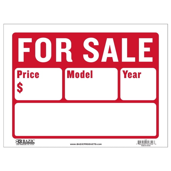 BAZIC For Sale Sign 12"X16" (2-Line), Model Year Phone Number, 24-Pack