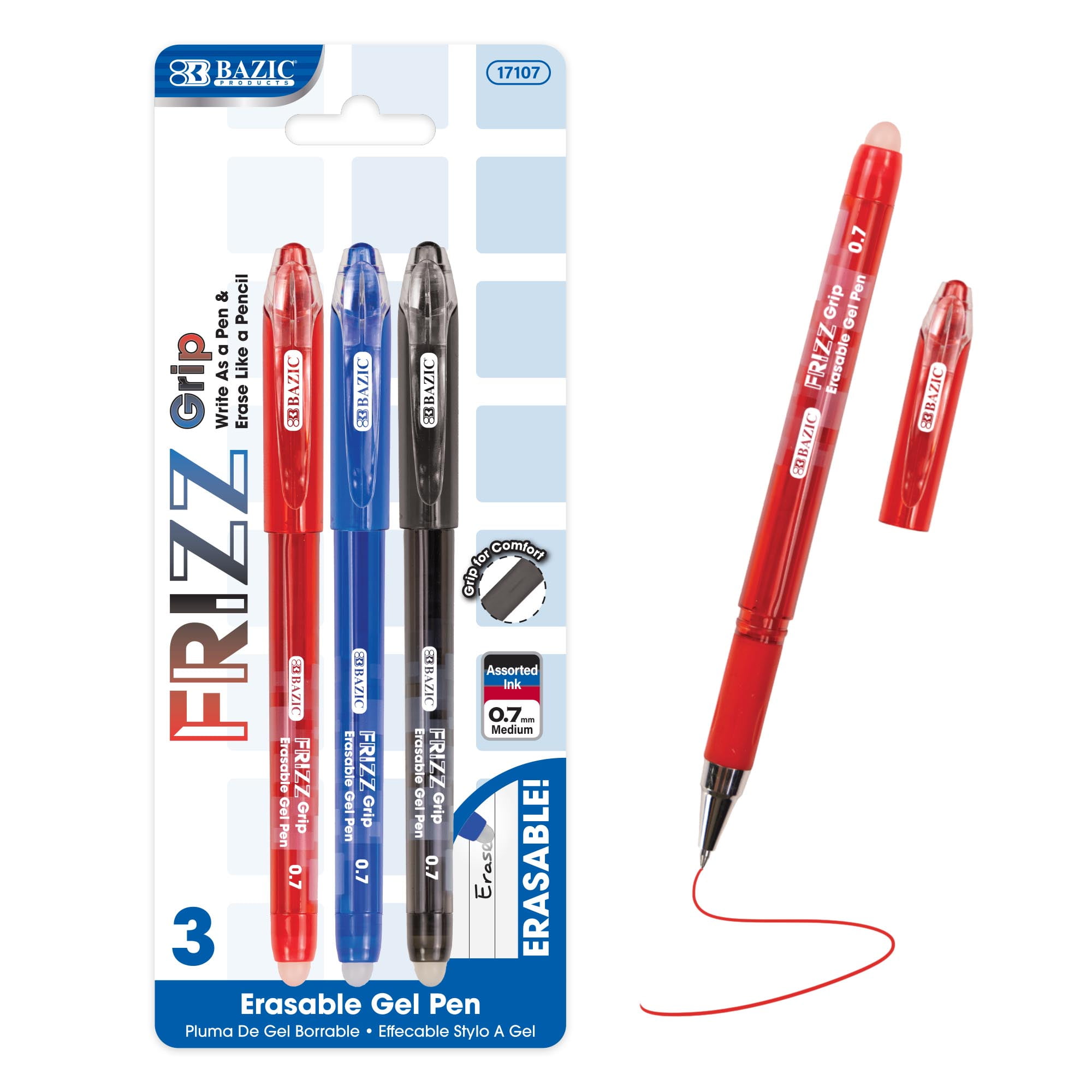 BAZIC Erasable Gel Pens 0.7mm, Black, Retractable With Grip - 24 Pack 7 thumbnail image