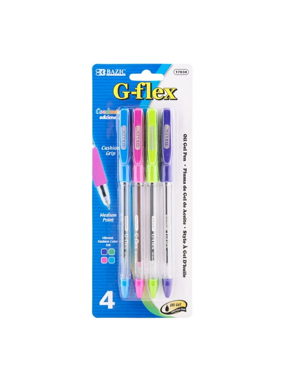 BAZIC G-Flex 4-Color Oil Gel Ink Pen, 0.7 mm, Soft Grip, (4/Pack), 1-Pack