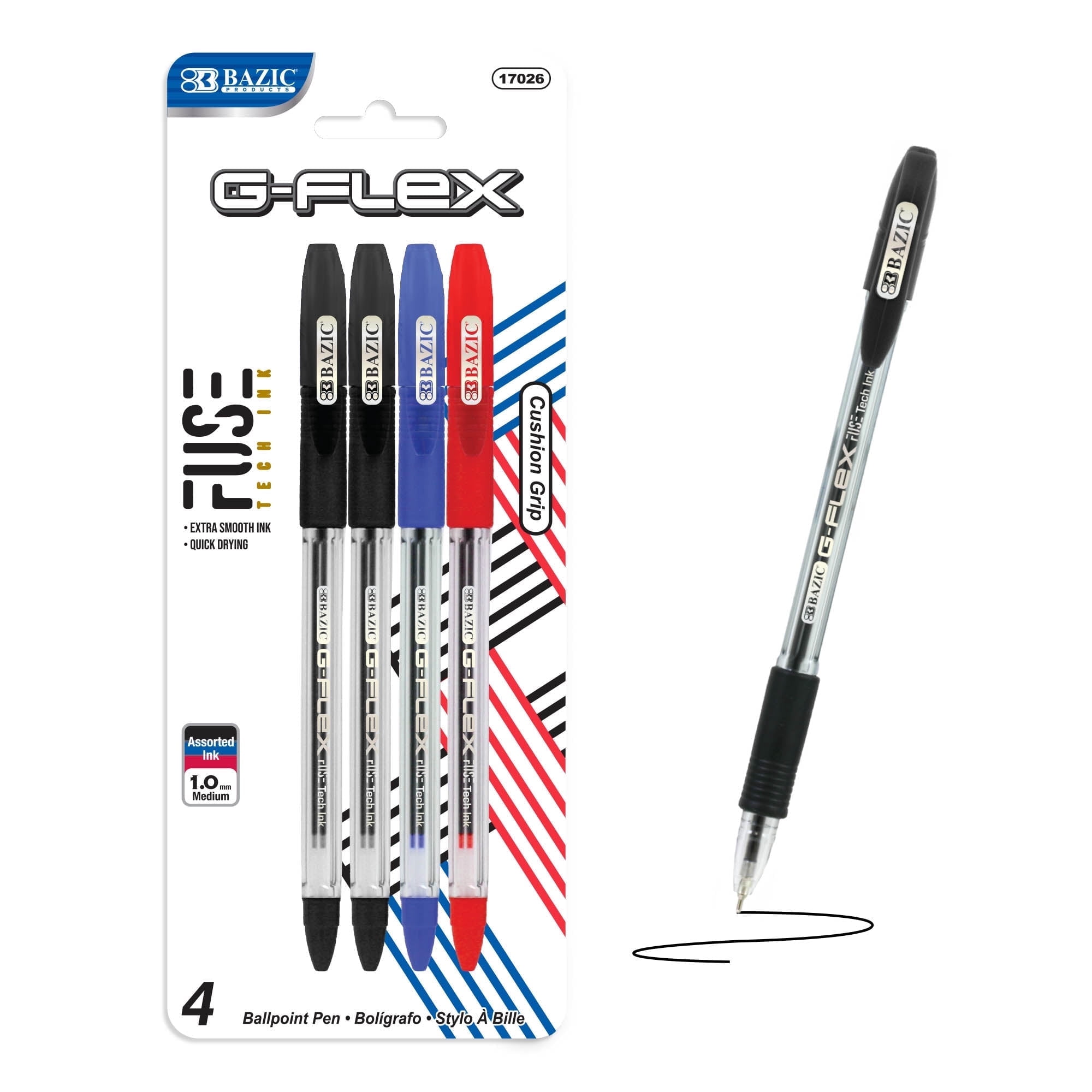 BAZIC G-Flex Assorted Color Fuse Tech Ink Pen, 0.7 mm Medium Point, (4/Pack), 24-Pack