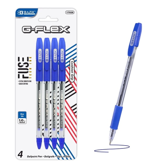 BAZIC G-Flex Blue Fuse Tech Ink Pen, 0.7 mm Medium Point, (4/Pack), 1-Pack