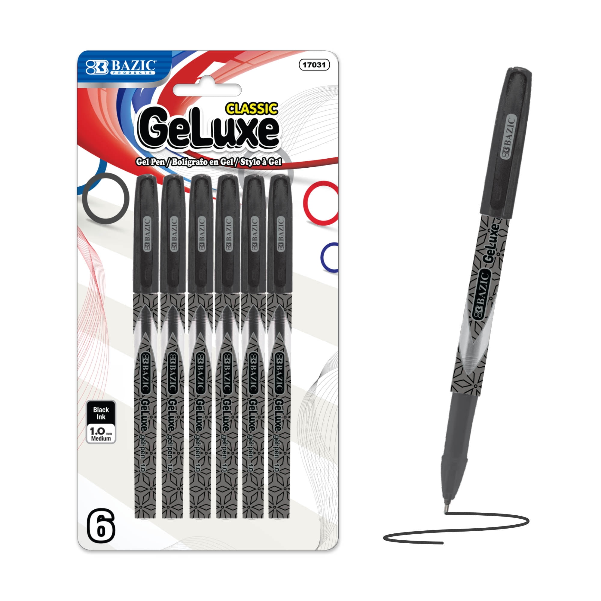 BAZIC GeLuxe Gel Ink Roller Pen, Black Color, 1.0 mm Medium Point (6/Pack), 144-Pack