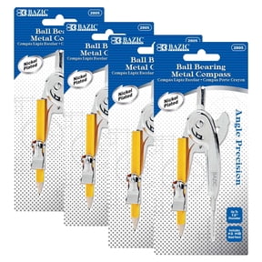 BAZIC Geometry Math Compass Set, Scale-Arm, Nickel Plated Drawing Tool, 4-Pack