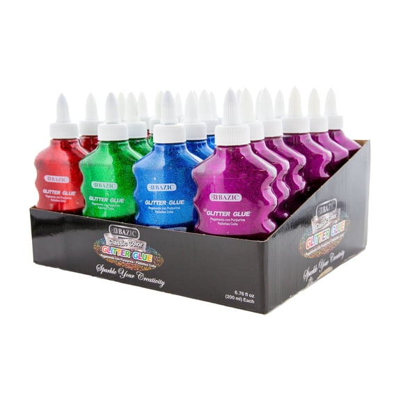BAZIC Glitter Glue 4 Color, Non-Toxic (6.76oz/Pack), 24-Packs