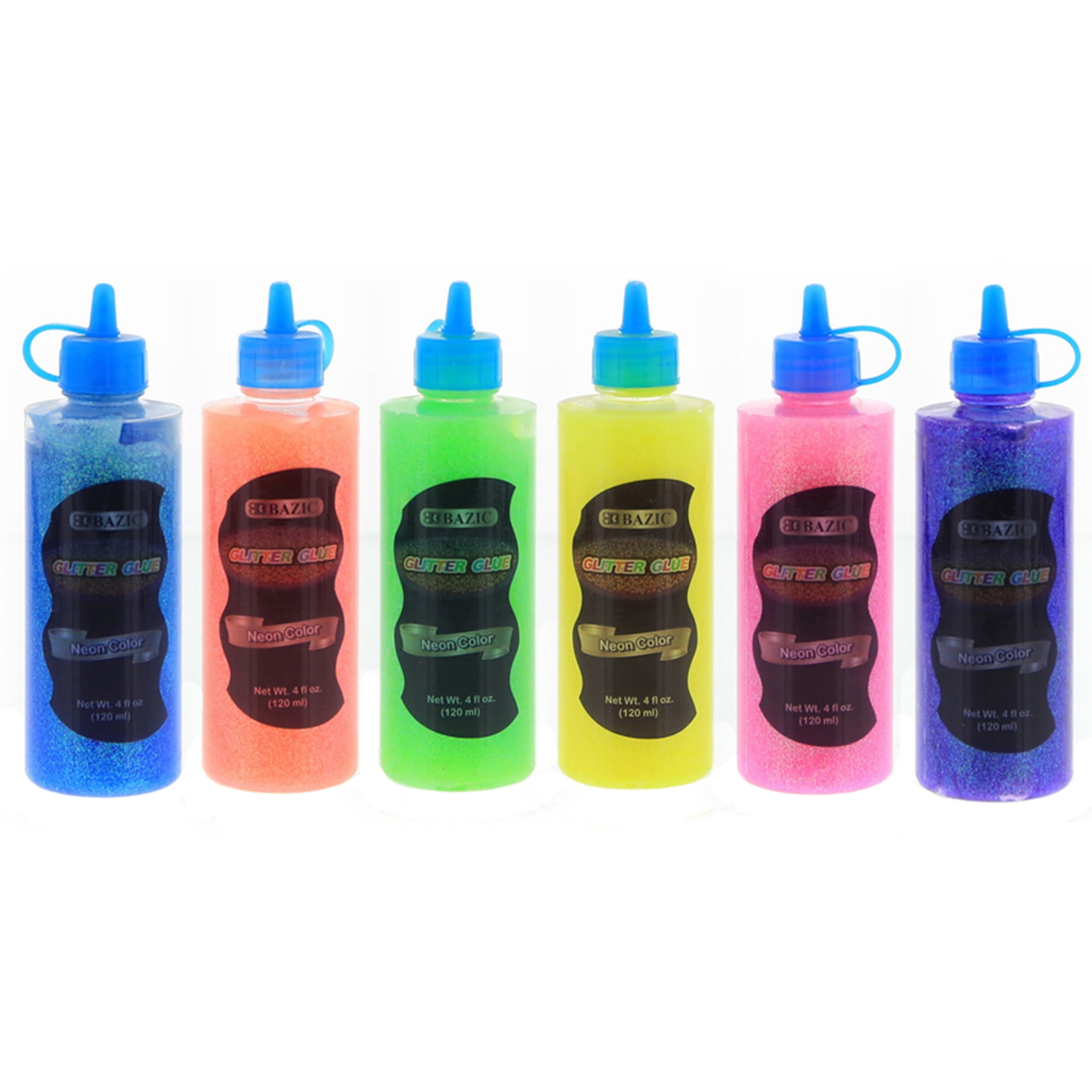 BAZIC Glitter Glue Neon Color, NonToxic for Slime (4oz/Pack), 6Packs