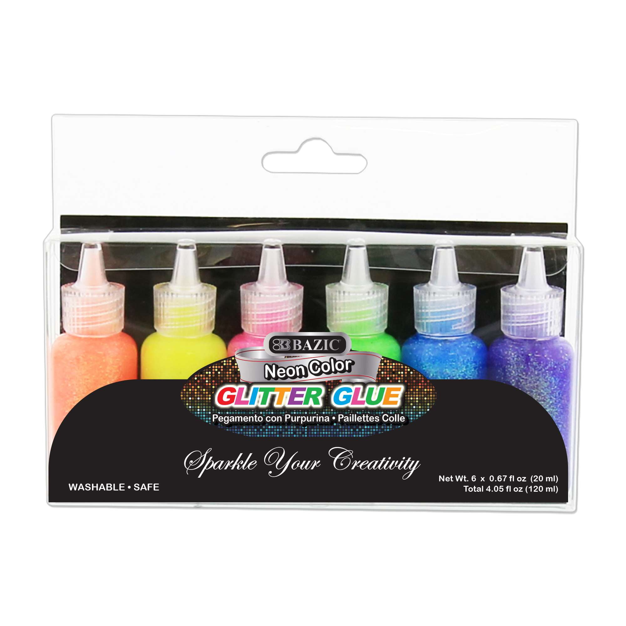 BAZIC Glitter Glue Tube Neon Color, NonToxic for Slime (120ml/Pack), 1