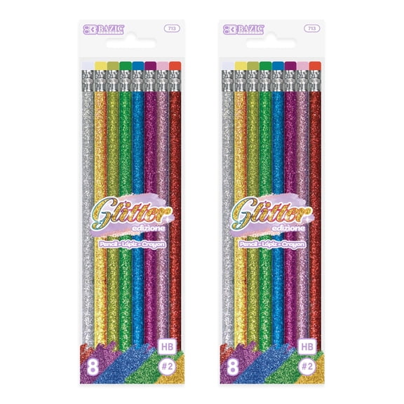 BAZIC Metallic Glitter Pencil w/ Eraser, Latex Free Eraser, (8/Pack), 2-Packs