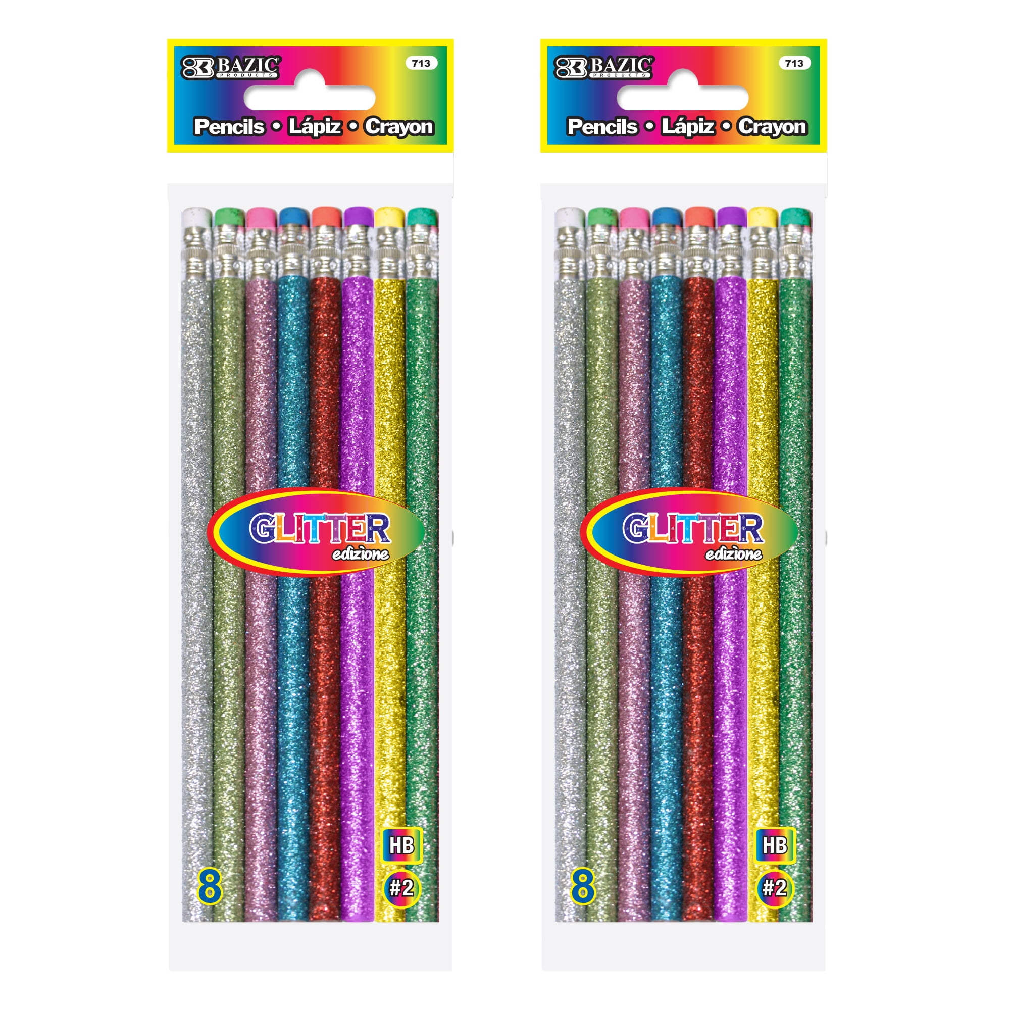 BAZIC Glitter Metallic Pencils, Latex Free Eraser, (8/Pack), 24