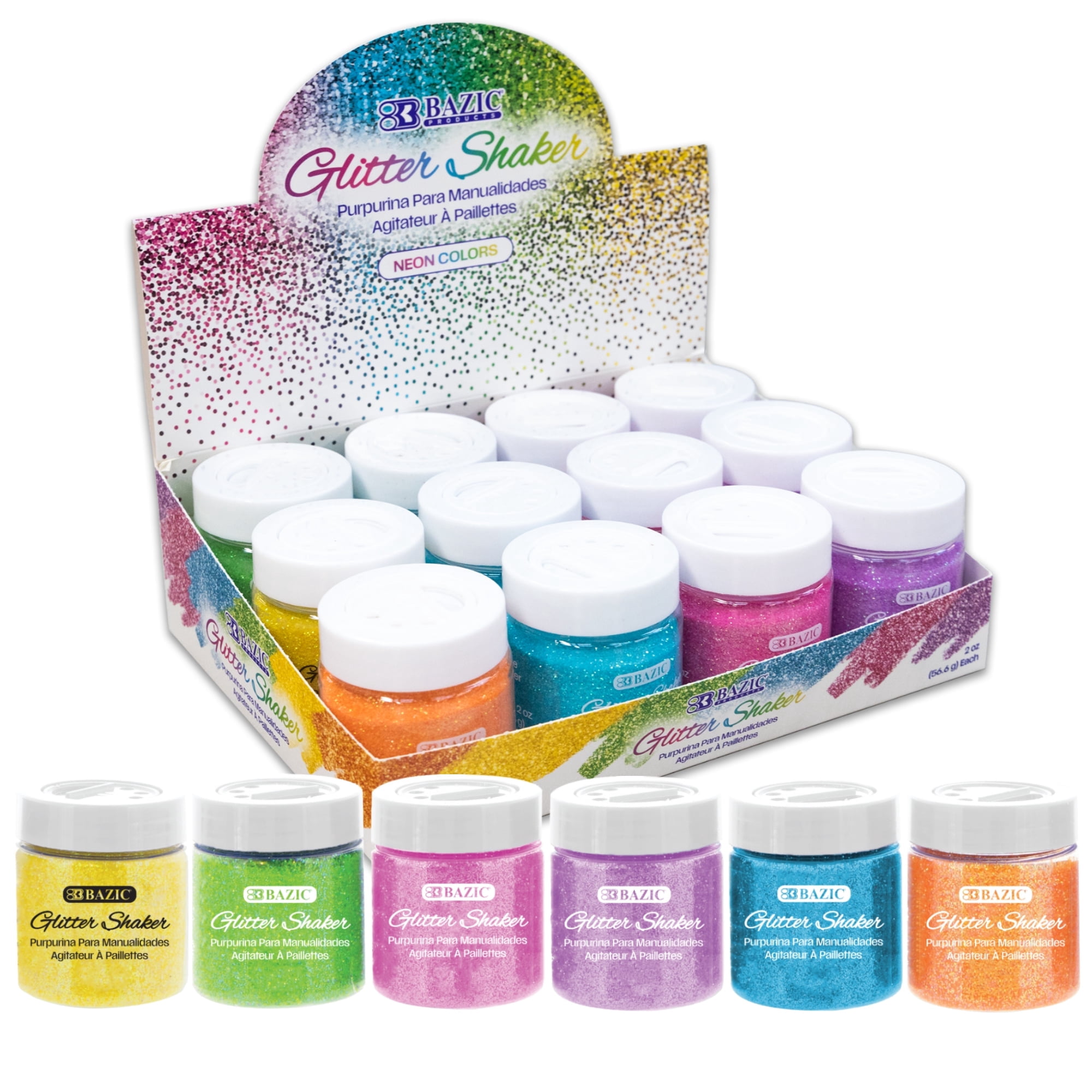 BAZIC Glitter Shaker Neon Metallic, Halloween Sparkling Powder, 12-Packs