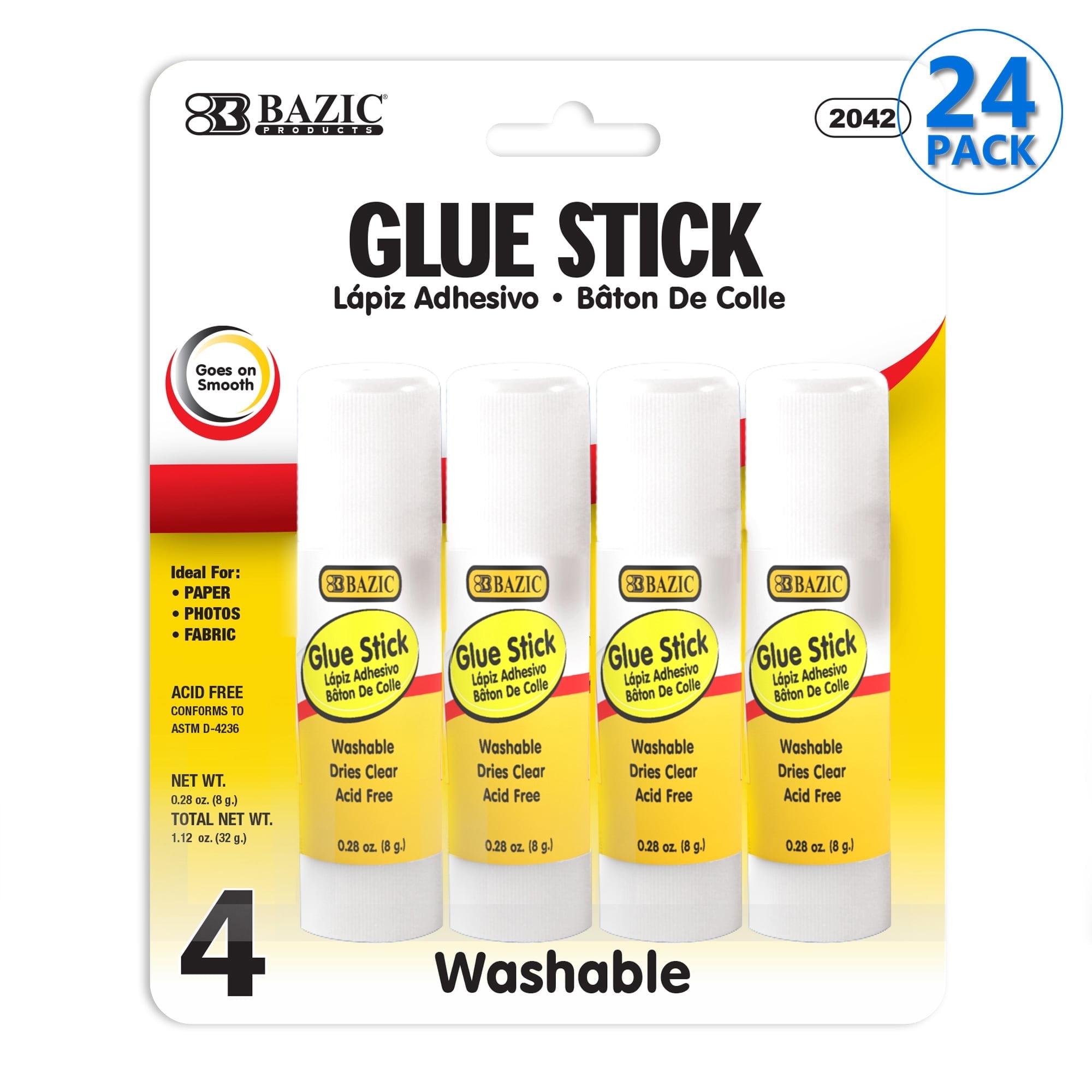 BAZIC Glue Stick 8g/0.28Oz, White Glue Sticks, Acid Free (4/Pack), 24-Packs